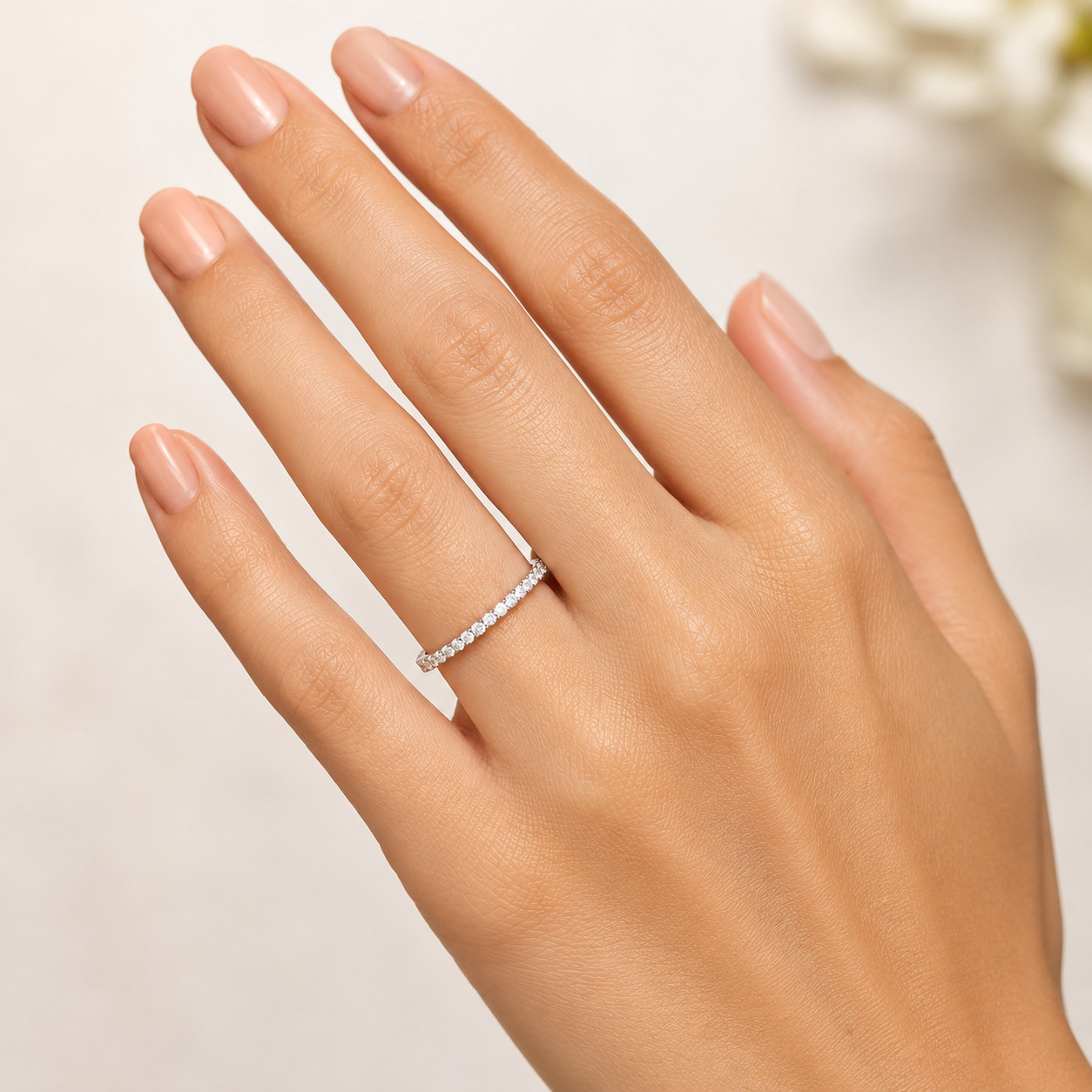 Ananta Jewels 0.20Ct Round Moissanite Eternity Wedding Band 925 Silver for Wome