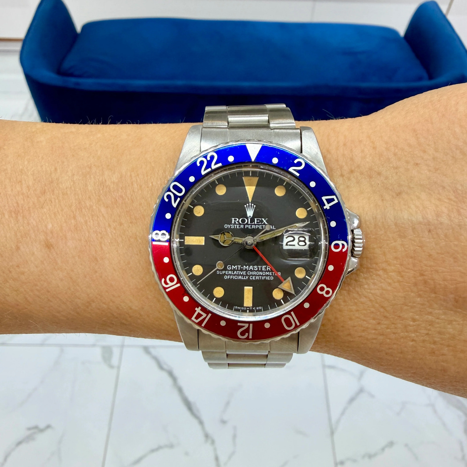 Vintage Rolex Gmt Master Pepsi 40MM 16750 Tritum Patina Matte Dial Steel Watch