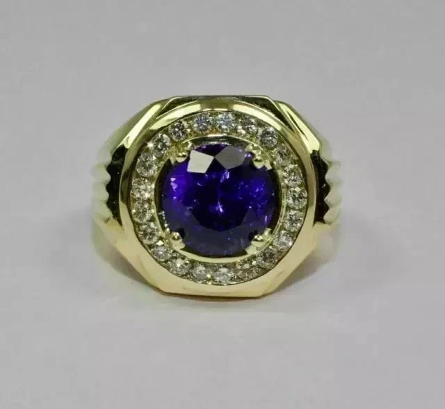 2.00 CT Round Cut Simulated Sapphire Men’s Wedding Ring 14K Yellow Gold Plated