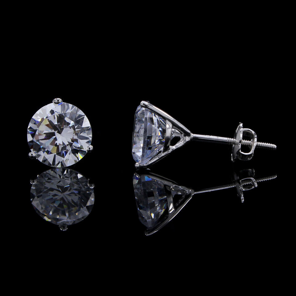 3 Ct Solitaire Martini Stud Earrings Round Cut Simulated Diamond 10K White Gold