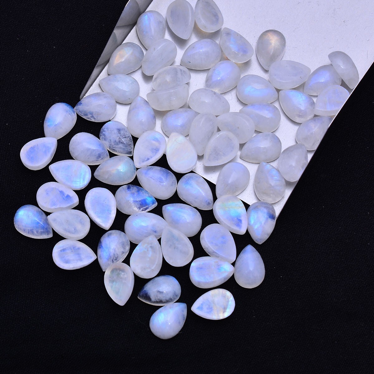 14 Pcs Natural Moonstone Blue Shine 10mmx7mm Pear Cabochon Untreated Gemstones