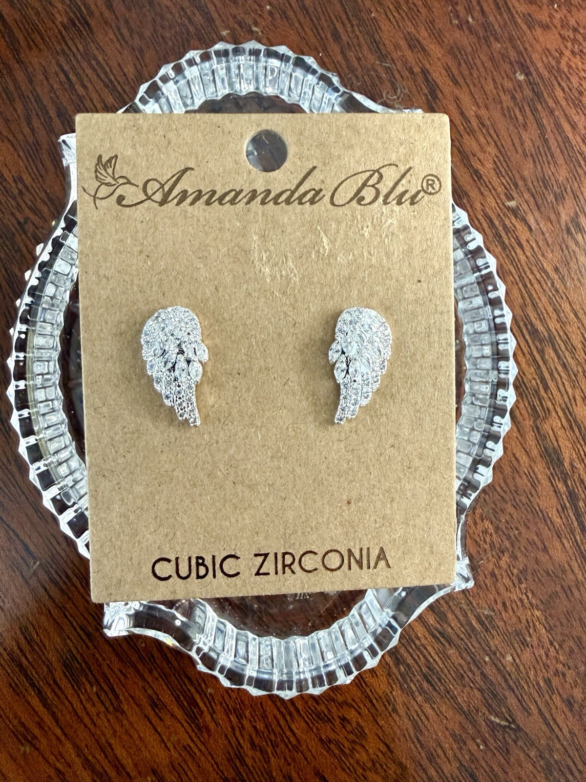 Cubic Zirconia Angel Wing Stud Earrings