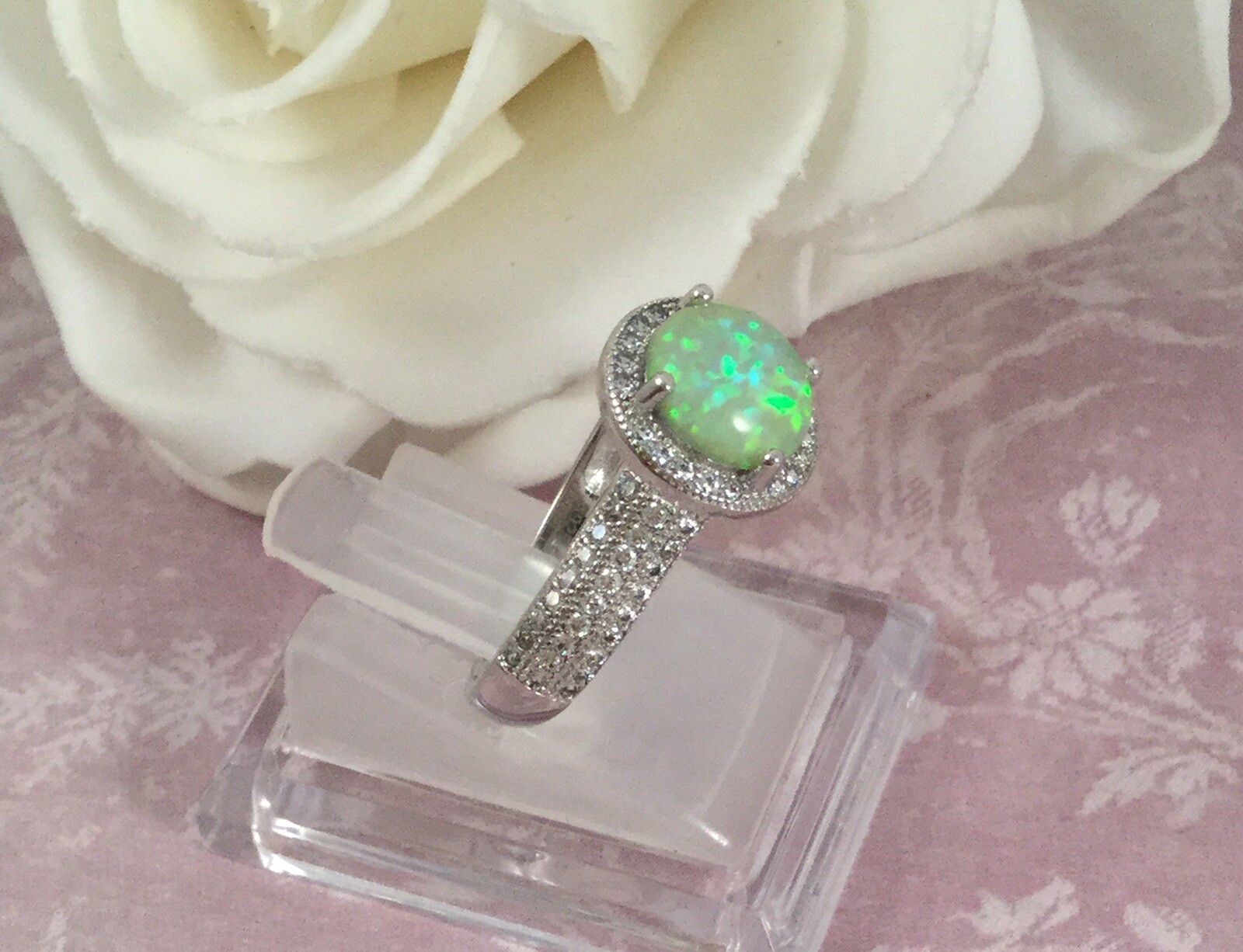 Vintage Jewellery Gold Ring Opal White Sapphires Antique Deco Jewelry large 9