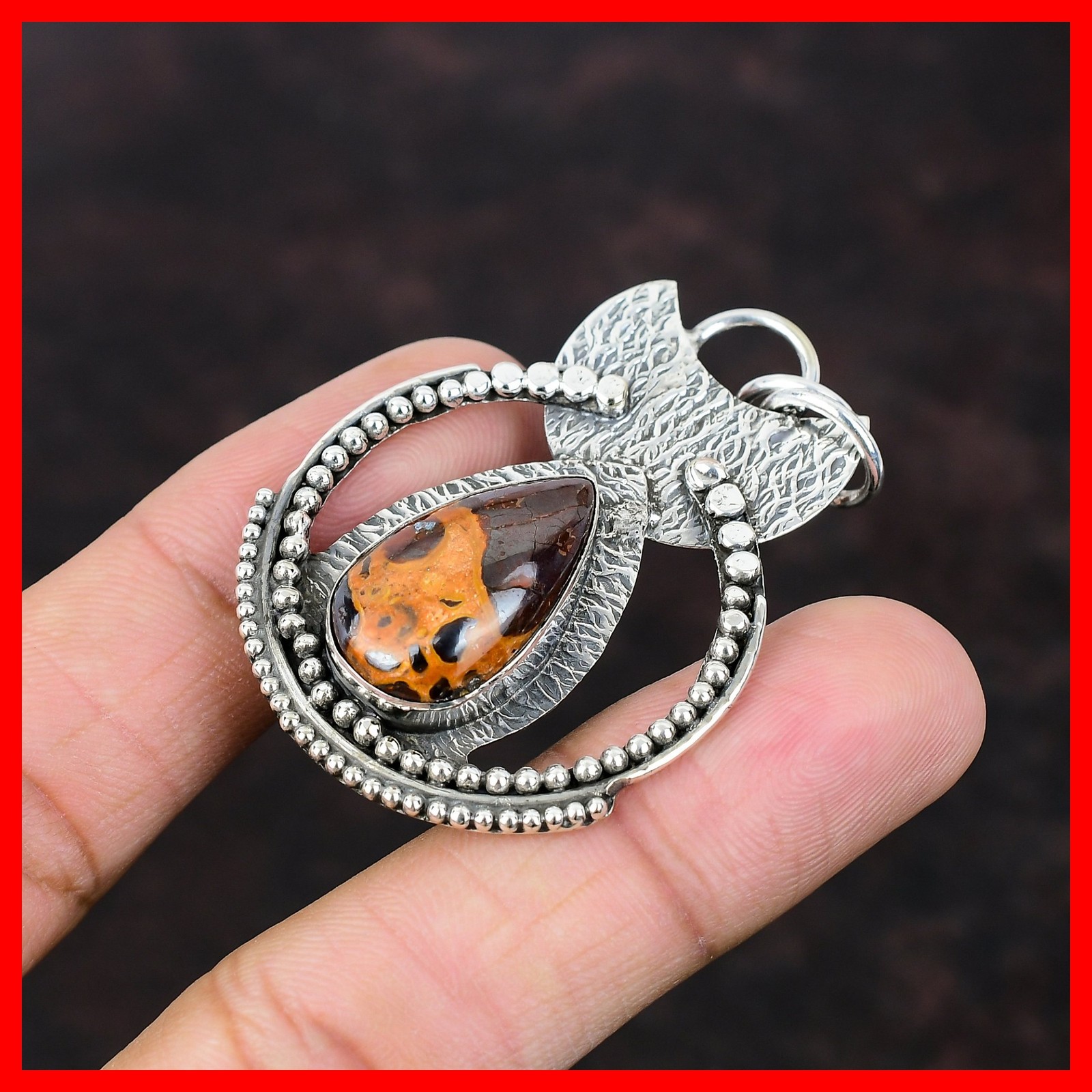 Pear Natural Bauxite 925 Sterling Silver Bezel Birthday Elegant Pendant Jewelry