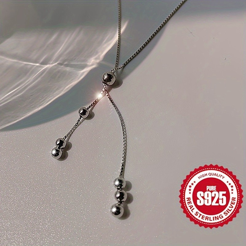 925 Sterling Silver Y Necklace Women Adjustable Bead Slider