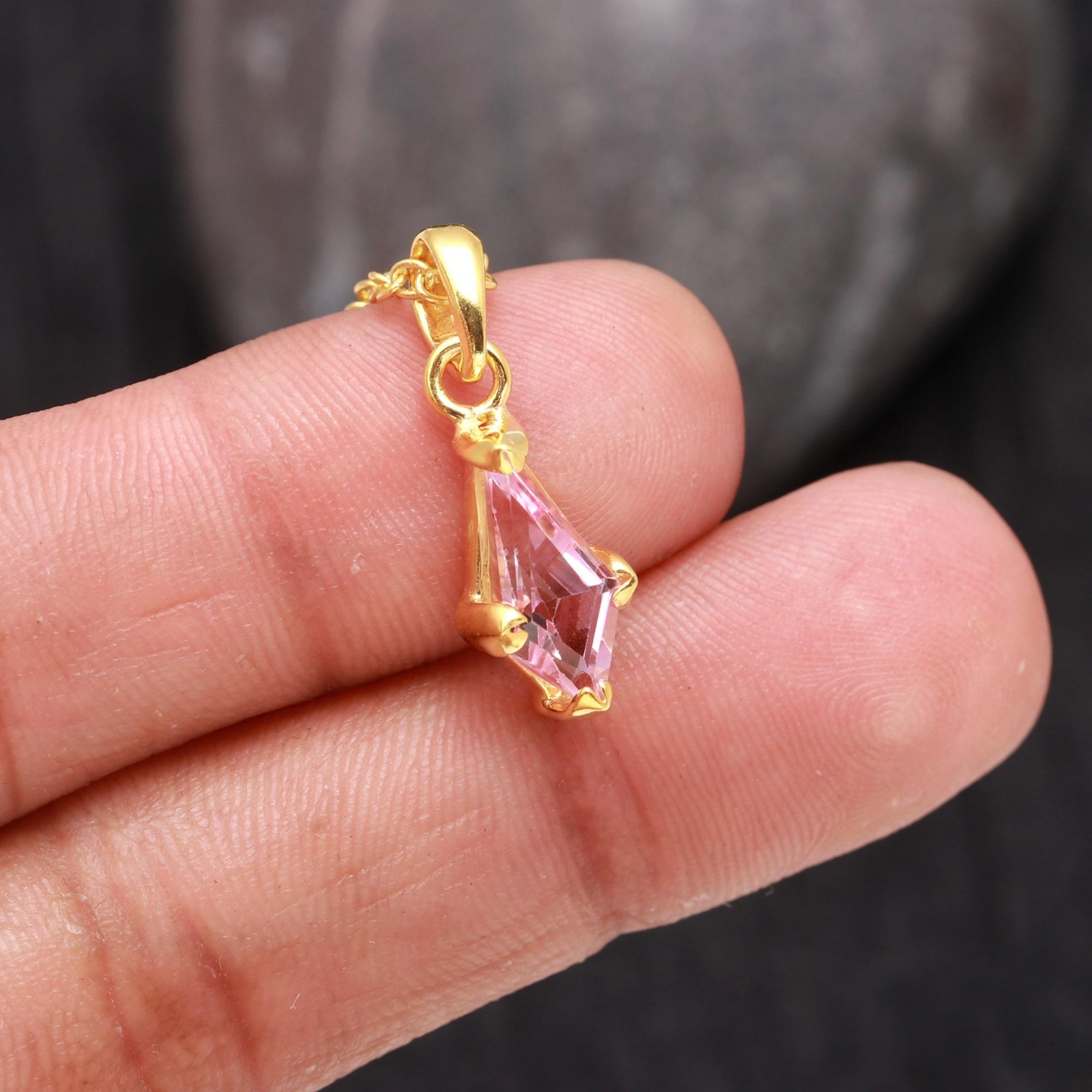 Natural Pink Topaz Kite Necklace Gold Fill 925 Sterling Silver Handmade Jewelry