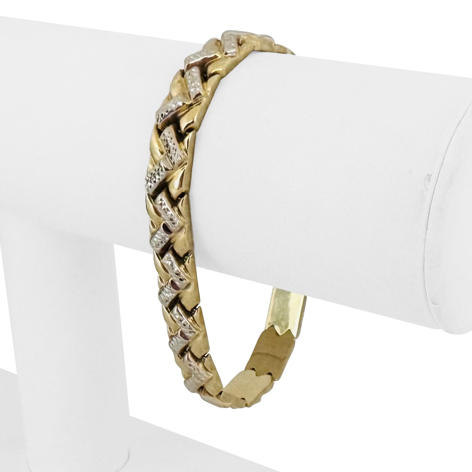 14k Yellow and White Gold 11.7g Diamond Cut Fancy Link Bracelet 7.25″