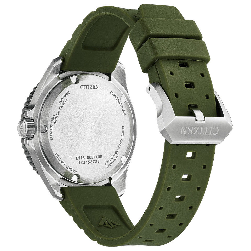 CITIZEN PROMASTER MARINE BN0265-00A Eco-Drive White Dial Green Band Watch 40.6mm