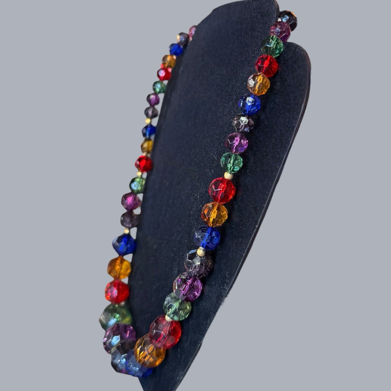 VTG Lucite Acrylic Colorful Rainbow Beaded Necklace 22” 90s Chunky Jewl Tone
