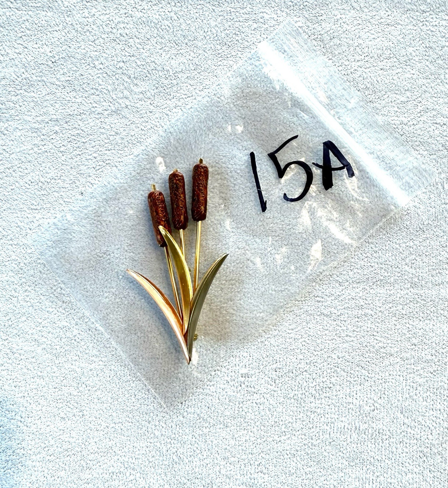 Vintage Artisan Handmade Cattail Flower Mixed Metals Modernist Brooch Pin
