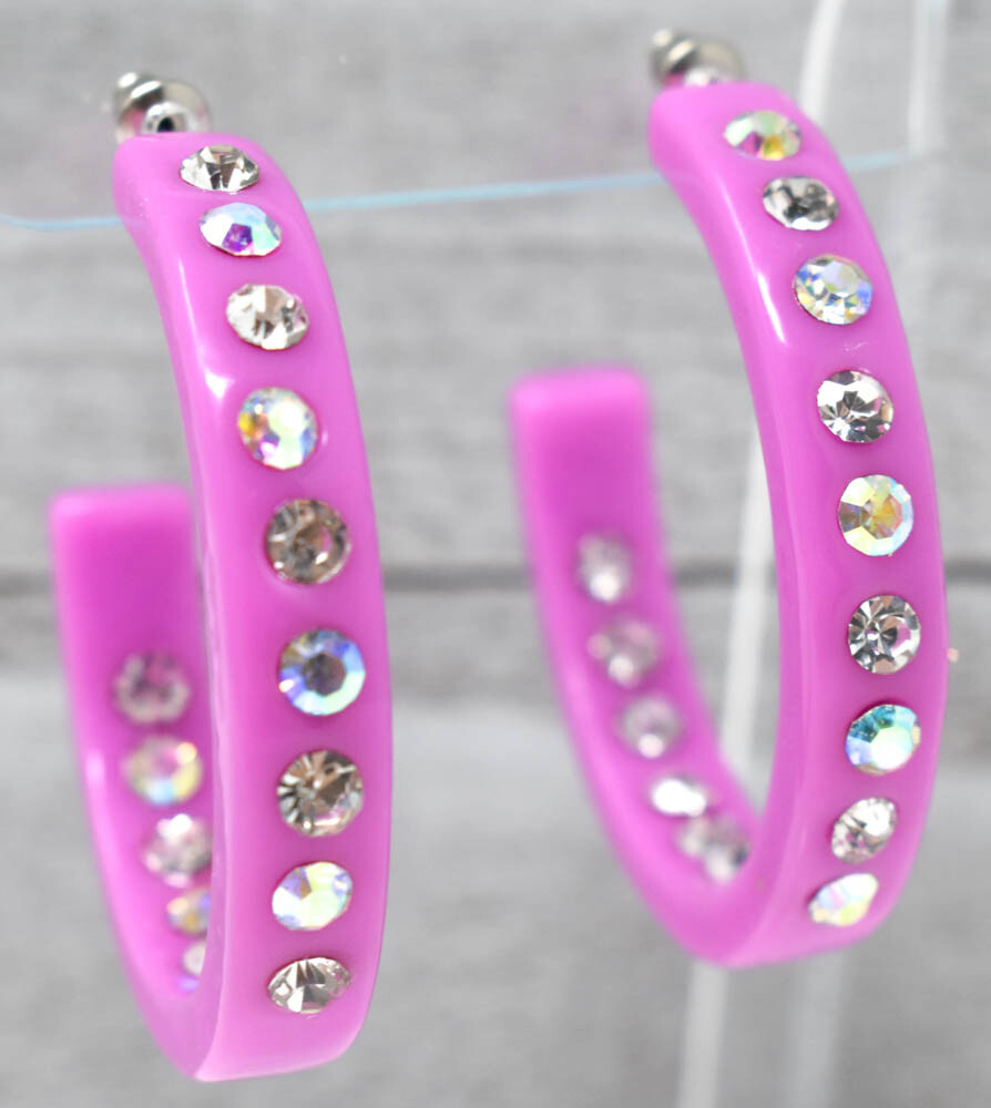 2″ LAVANDER HOOPS AB/CLEAR (INNER & OUTER) RHINESTONES LADIES FASHION EARRINGS