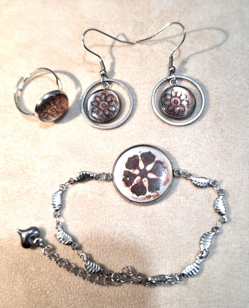 Resin Bracelet, Earings, Ring For Women Silver Chain Handmade Gift Decoration
