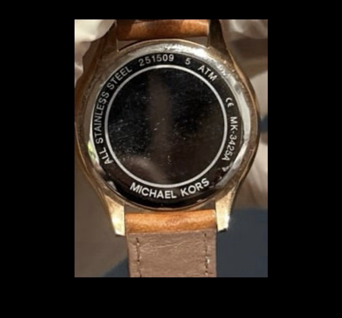 Michael Kors Slim Runway MK3425 Rose Gold Tan Leather Watch Women NEEDS BATTERY
