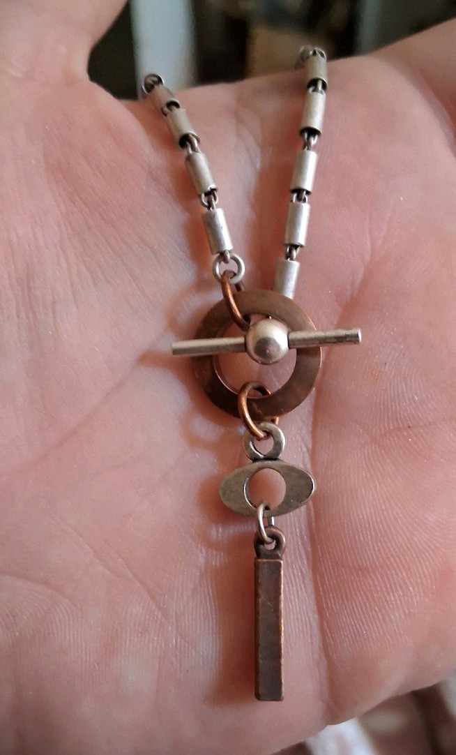 One Of A Kind Sterling Silver Bronze Link Necklace Oval Link Chain