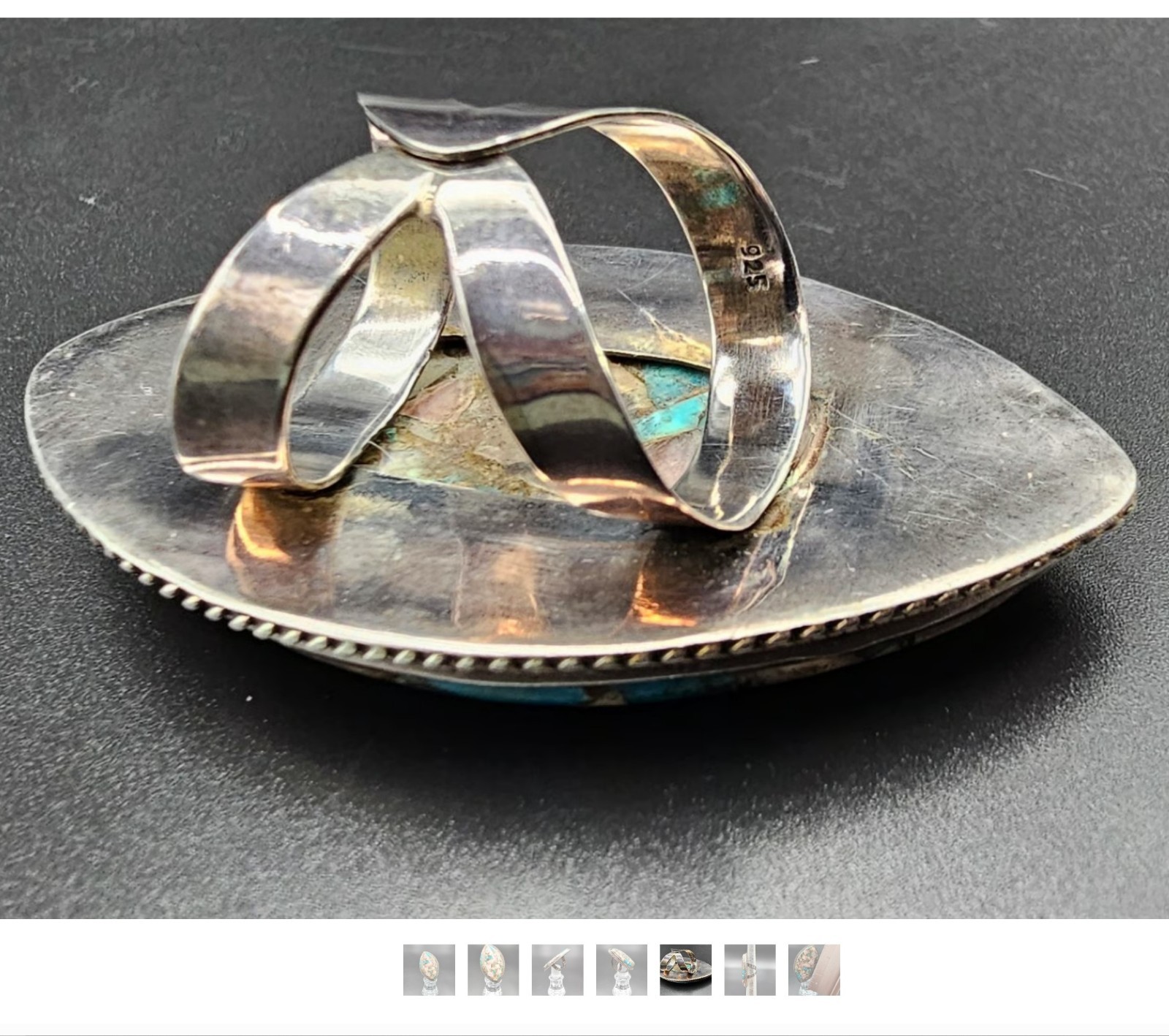 925 Silver Pink Spiny Oyster Turquoise Adjustable Statement Ring