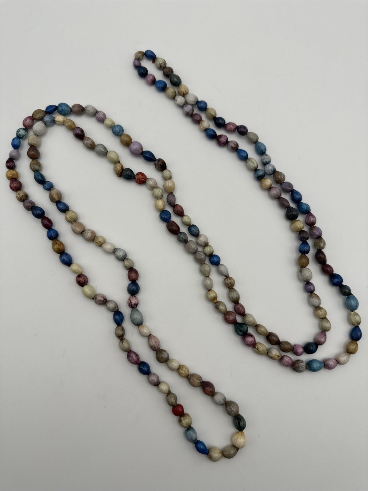 Vintage Colorful Dyed Job’s Tears Seeds Beaded Statement Necklace Long 62” Long