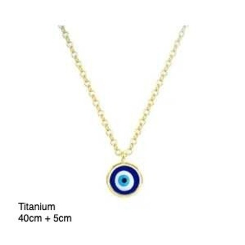 Gold Titanium Evil Eye Pendant Necklace Blue Nazar Protection Jewelry 40cm+5cm