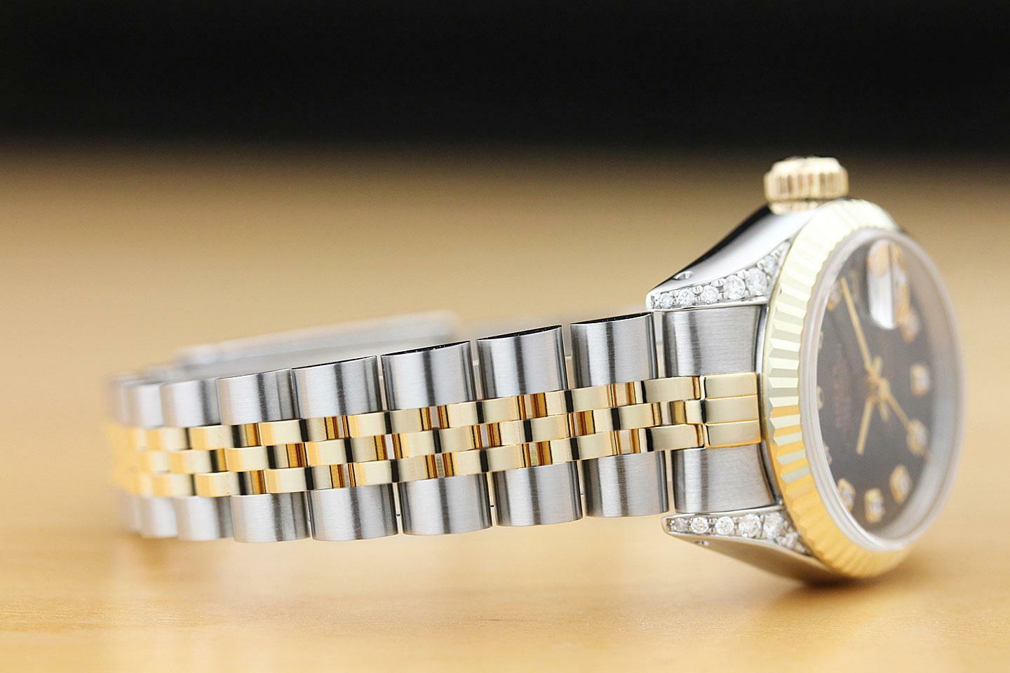 ROLEX LADIES DATEJUST 18K YELLOW GOLD & STEEL QUICKSET WATCH + DIAMOND LUGS