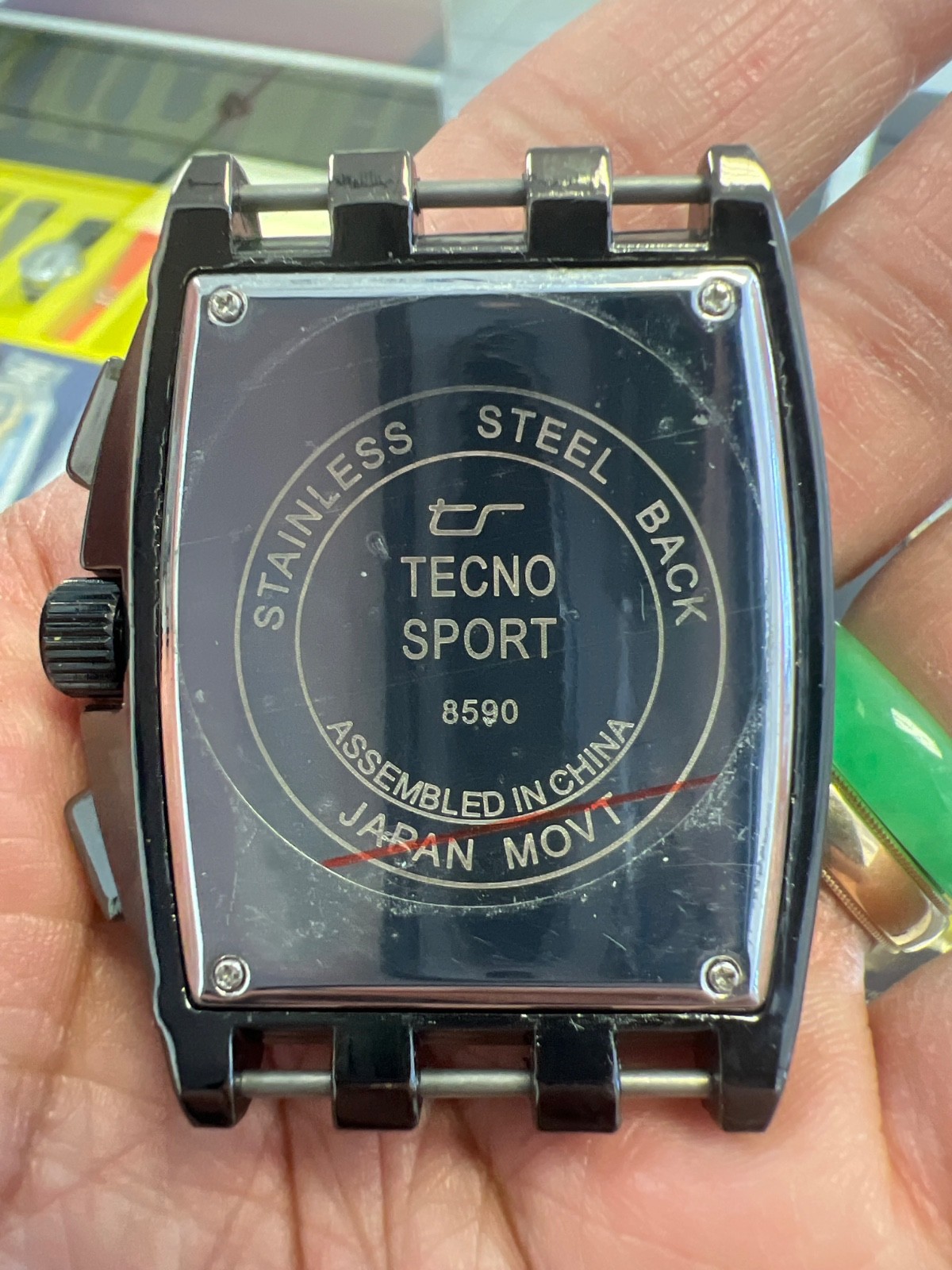 TECNO SPORTS LARGE SQUARE🔥INDEX MARKER BLACK DIAL 😩NO BRACELET!