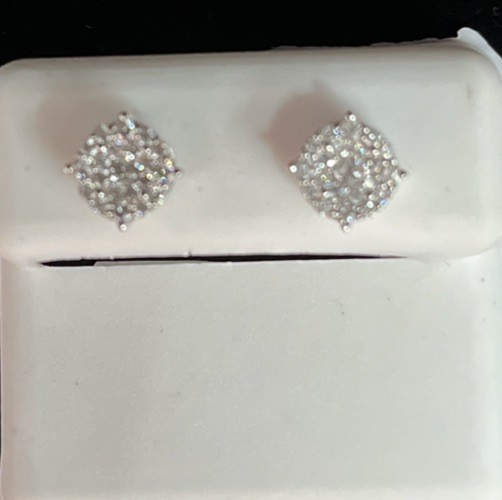 10K White Gold 0.5 CT Real Diamond Round Cluster Earrings