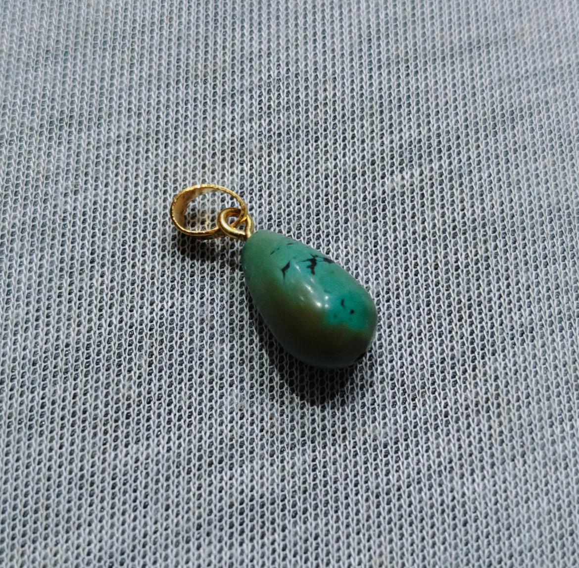 Natural Tibetan Turquoise Teardrop Pendant Brass Handmade Stone Jewelry