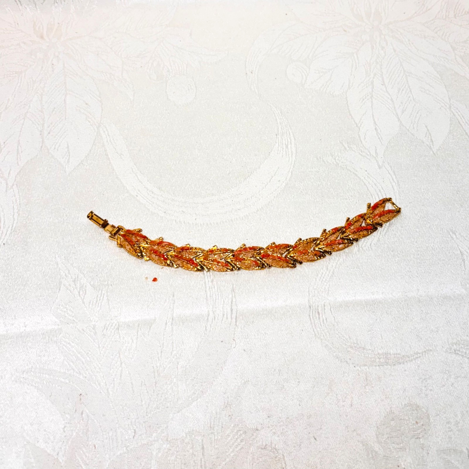 BRACELET orange white stone chips fold over clasp vintage DAMAGE missing chips
