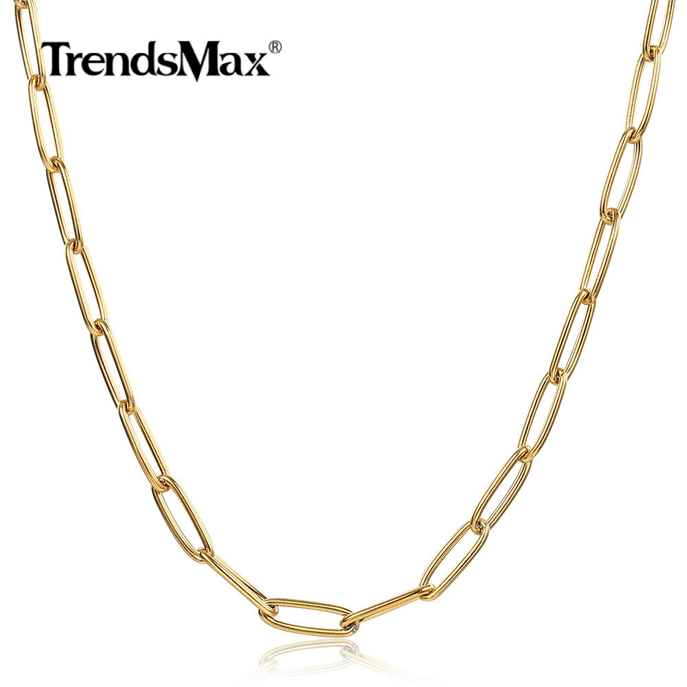 Gold Plated Stainless Steel Paperclip Rolo Box Chain Choker Necklace 16-20″ Xmas