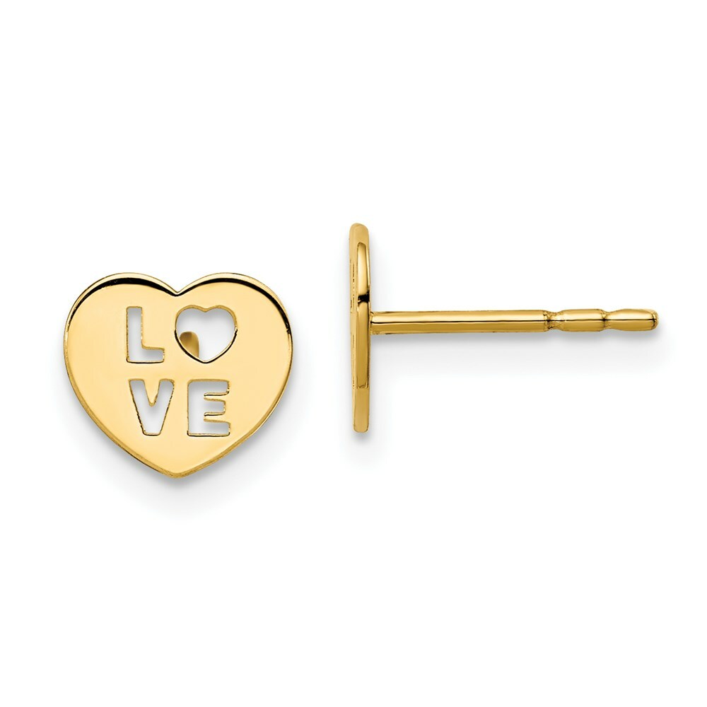 Madi K Kid’s Earrings 14K Yellow Gold Love Heart Post and Push Button