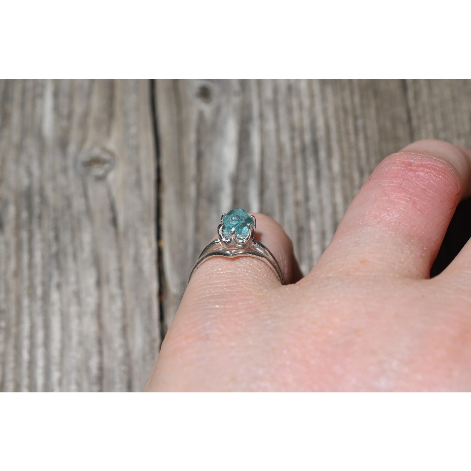 Aquamarine ring set, raw crystal ring sterling size 3 4 5 6 7 8 9 10 11 12 13