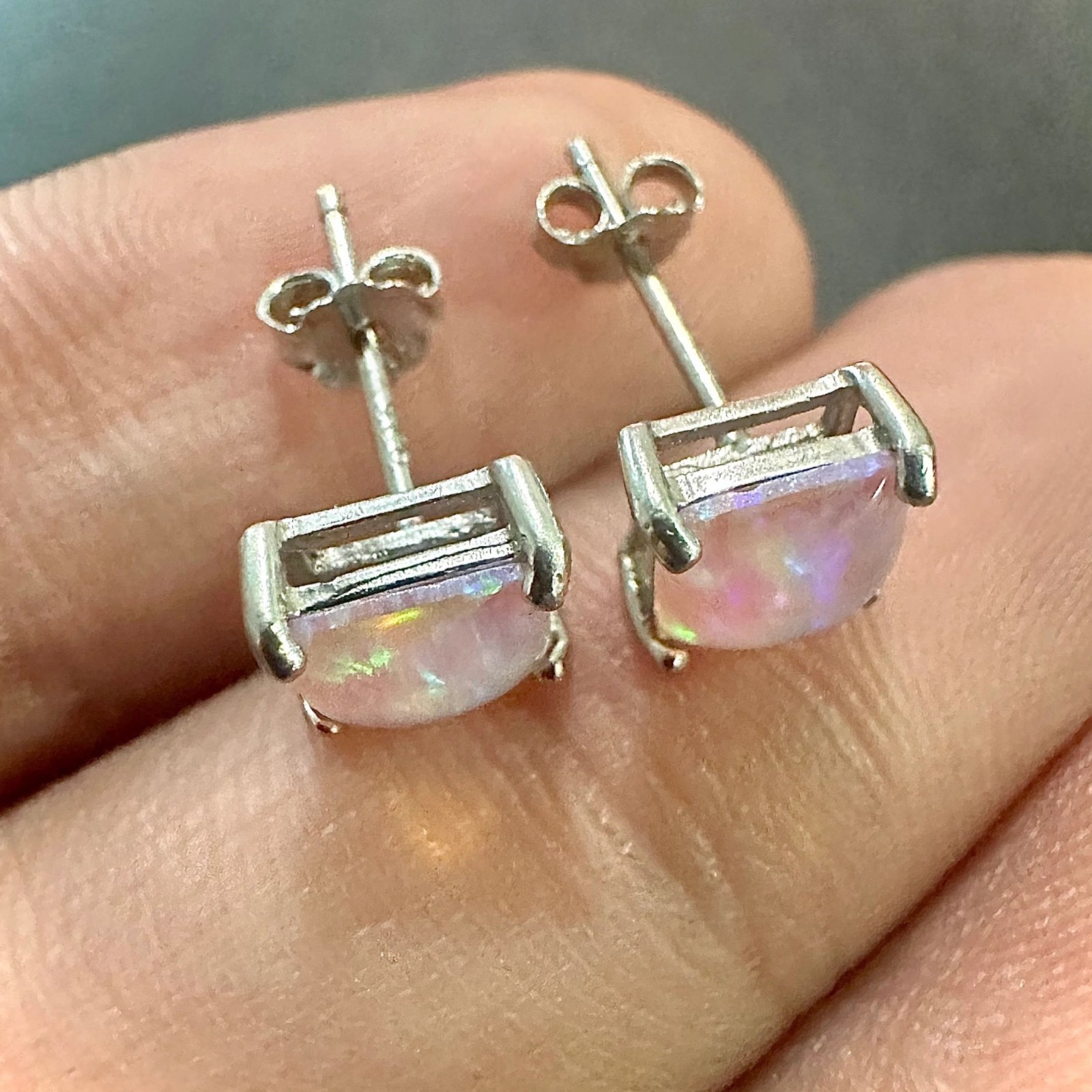 Pink Opal Stud Earrings 6mm 925 Sterling Silver Square Studs