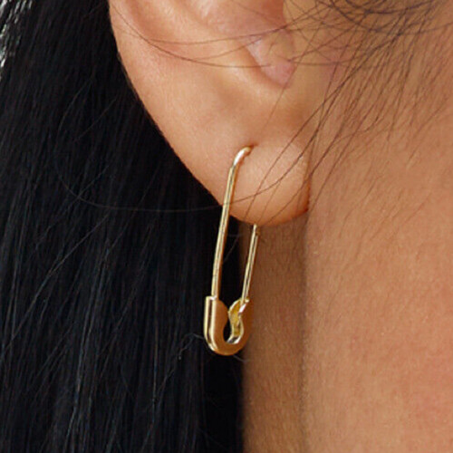14K Yellow Gold Safety Pin Earrings