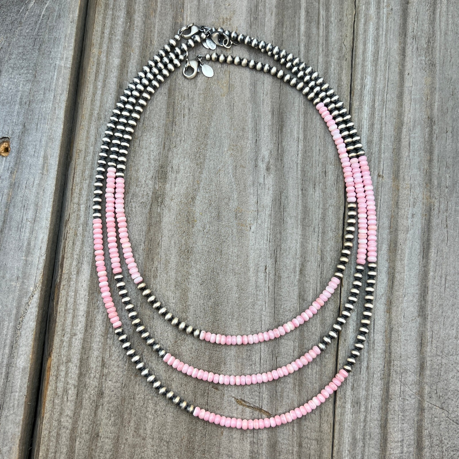 Real 925 sterling silver 4mm Pink Conch Necklace Oxidized Pearl Western BOHO Je