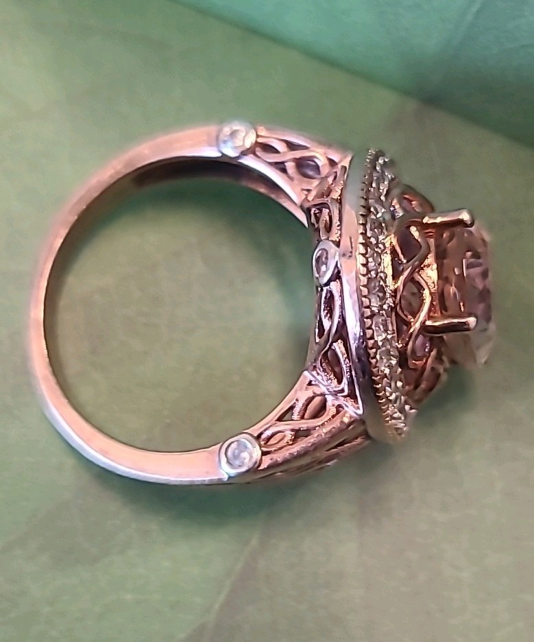 Fuzion Creations Peach Morganite & Diamond Halo Statement Ring Size 7