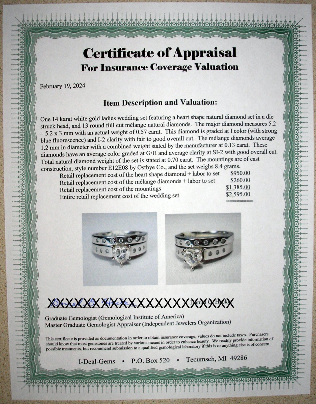 0.57 ct Heart 0.70 cttw Natural Diamonds 14K White Wedding Set Was $2,595 Video
