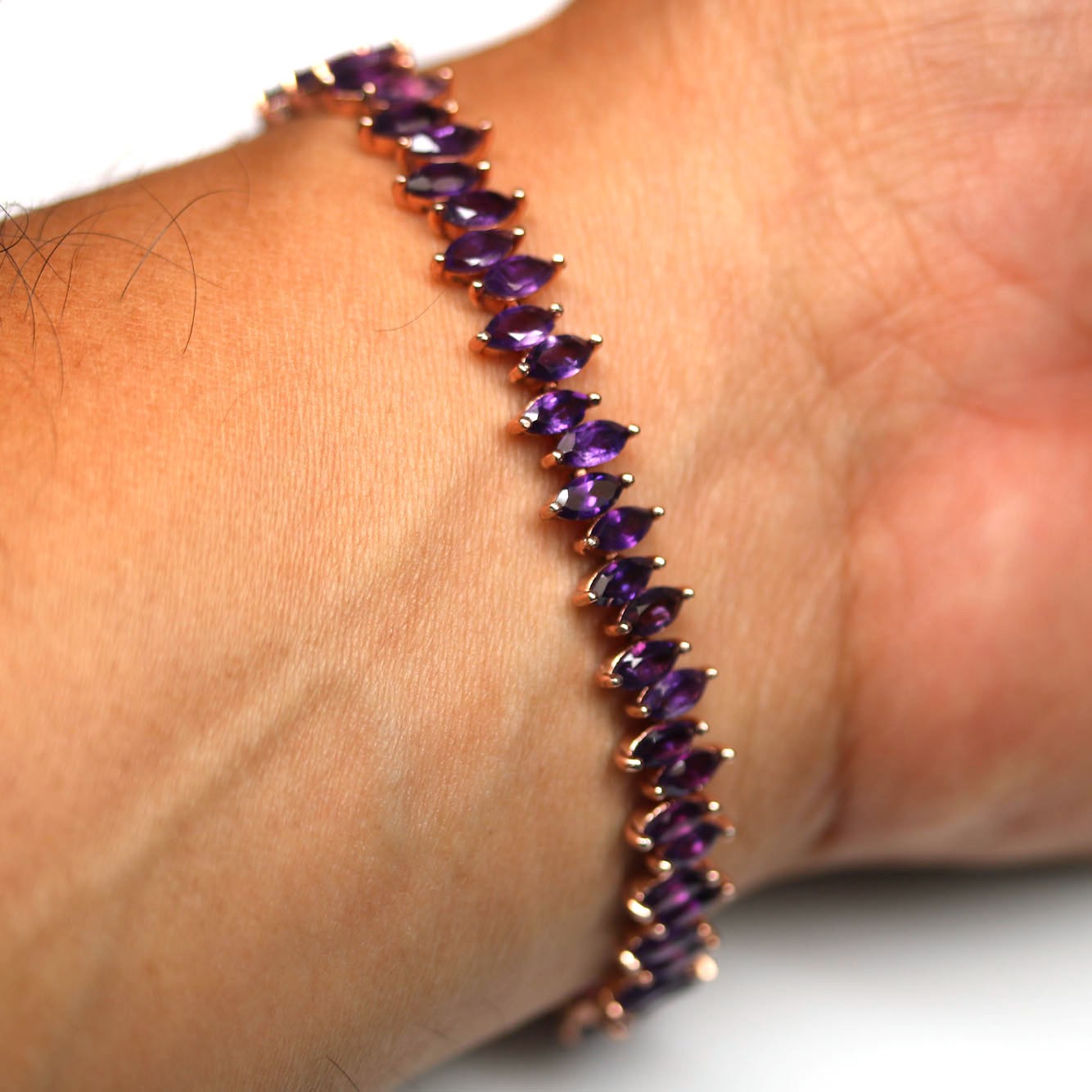 Natural Purple Amethyst Bracelet 9.5 in 925 Silver Gift For Her Handmade