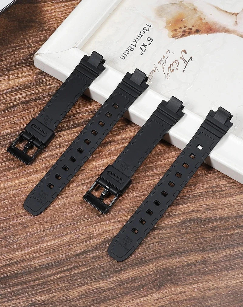 Rubber Resin Watch Strap for Ca.sio LA20WH-1B 14x10mm Black Convex Slim Band New