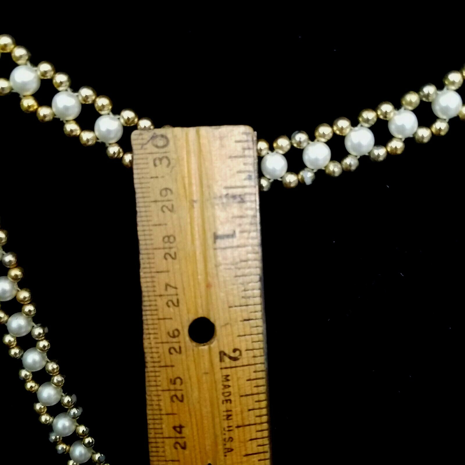Pearl Faux 36″ Long Statement Runway Necklace Wrap Mini Gold Balls Beads