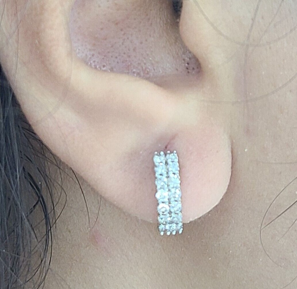 DEAL! 0.70 Carat Natural Diamonds 2rows Hoops Huggies Earrings in 14k Gold