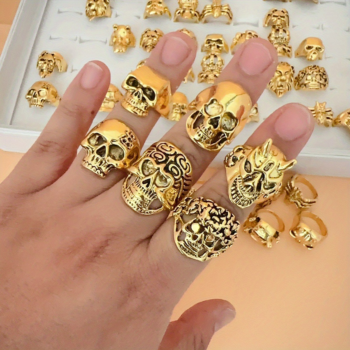 50/100Pcs Wholesale Vintage Skull Rings Punk Cool Goth Ring Set Chunky Retro Y2K