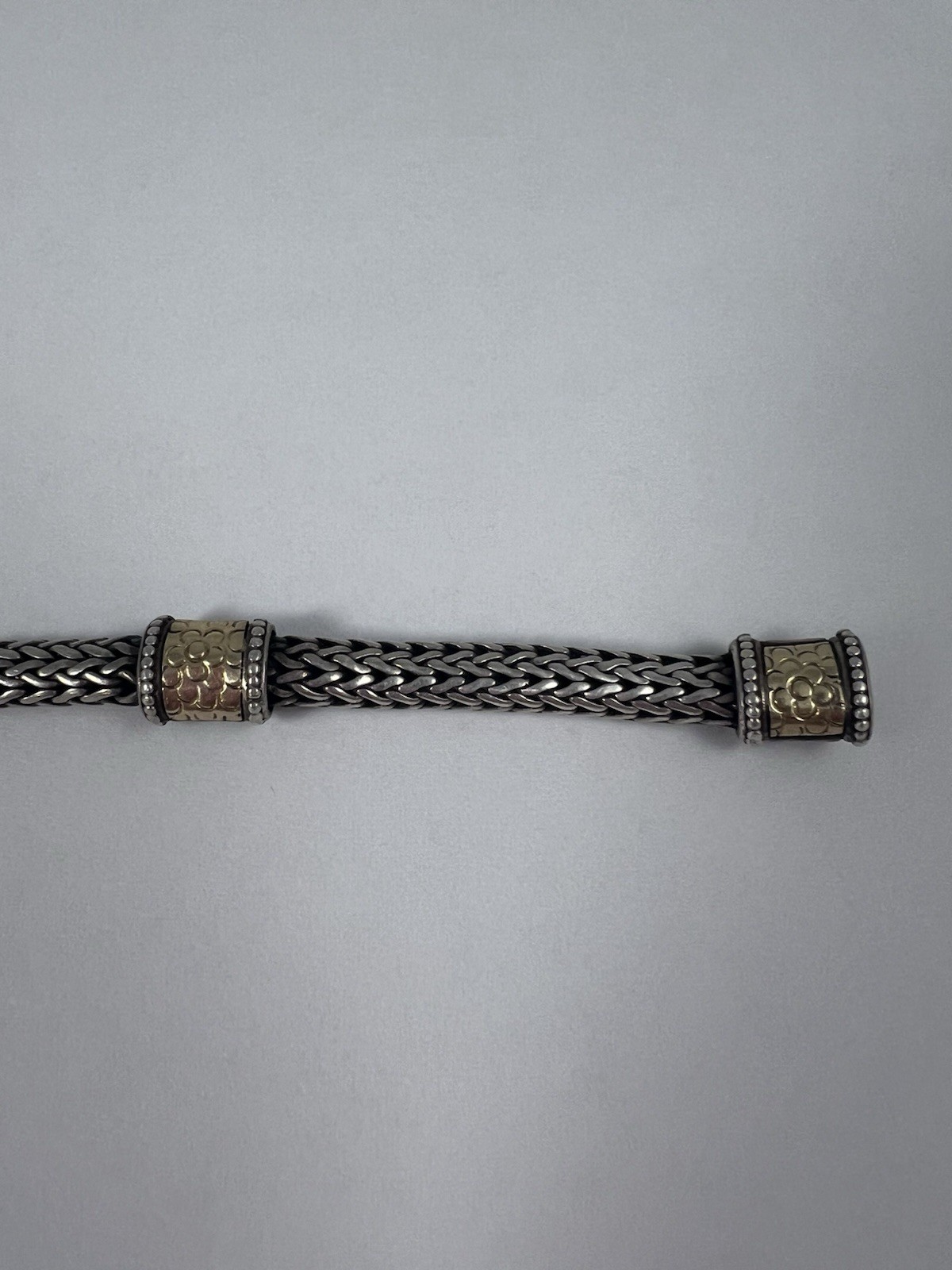 John Hardy 18k & 925 Sterling Four Pattern Station Classic Chain Bracelet 8” 6mm