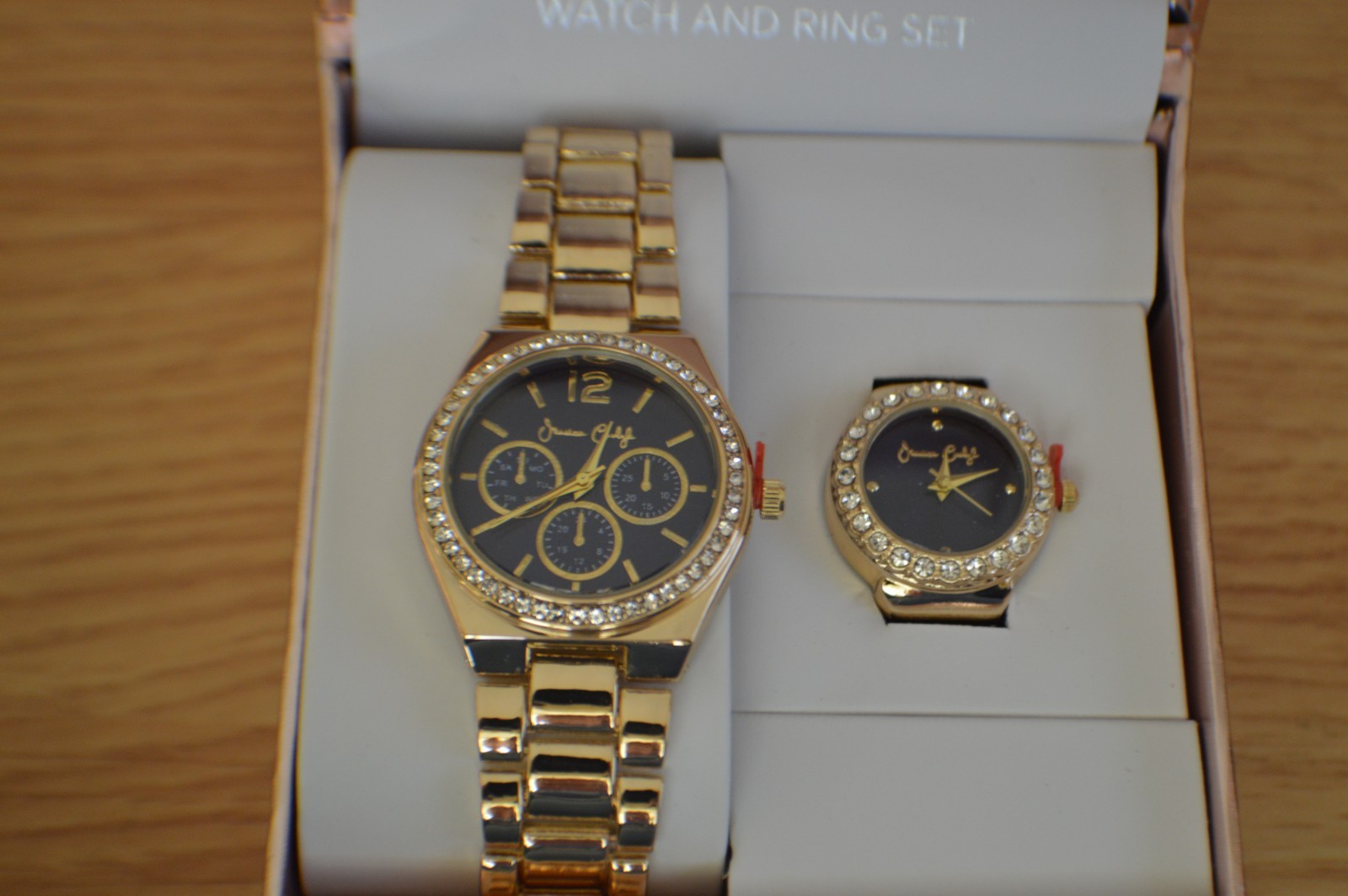 Jessica Carlyle Automatic Movement Blue Dial Watch & Ring Watch in Goldtone