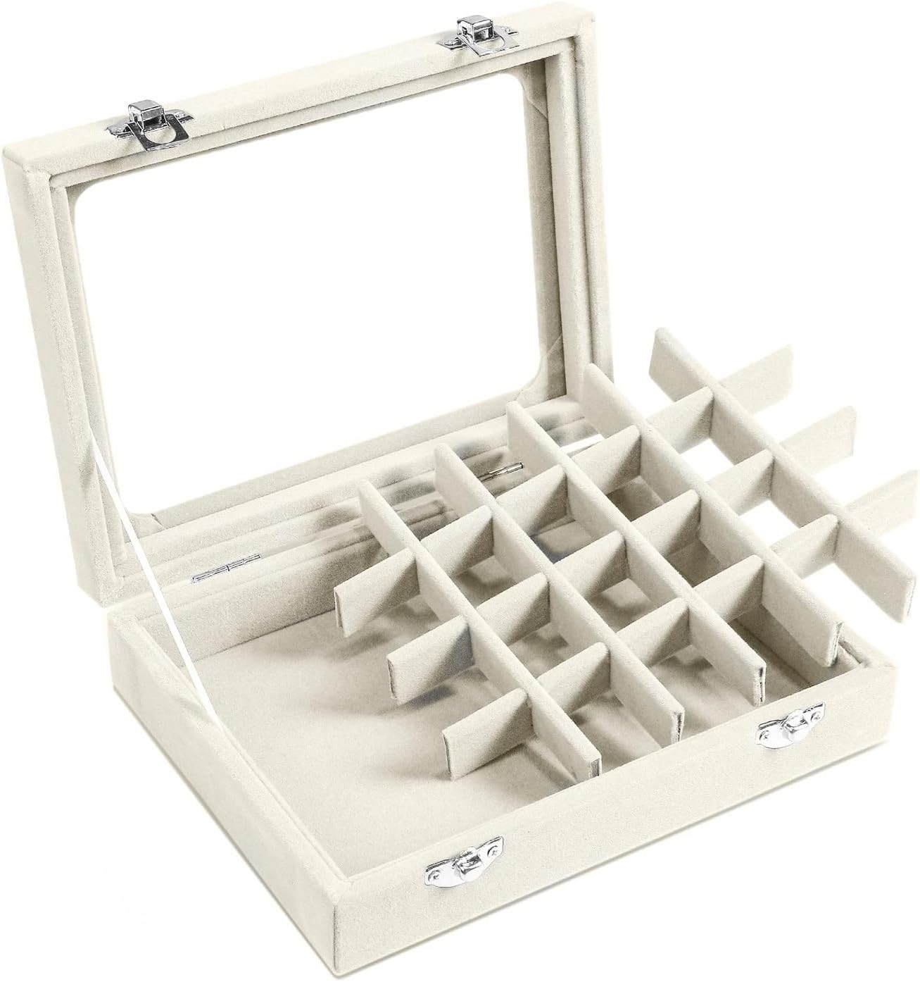 Jewelry Box 24 Grid Velvet Earrings Holder Tray Detachable Earring Ring Case Jew