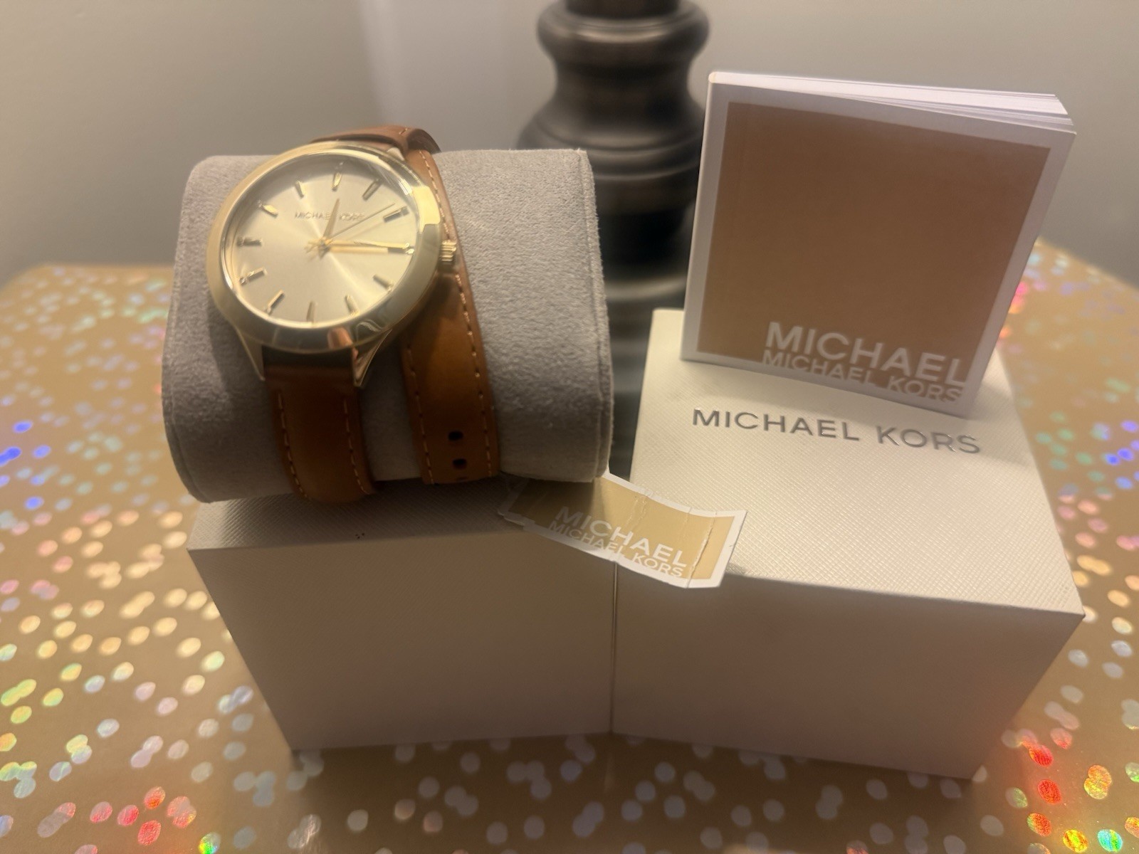 Michael Kors MK2501 Women Brown Real Leather Analog Champagne Dial Quartz Watch