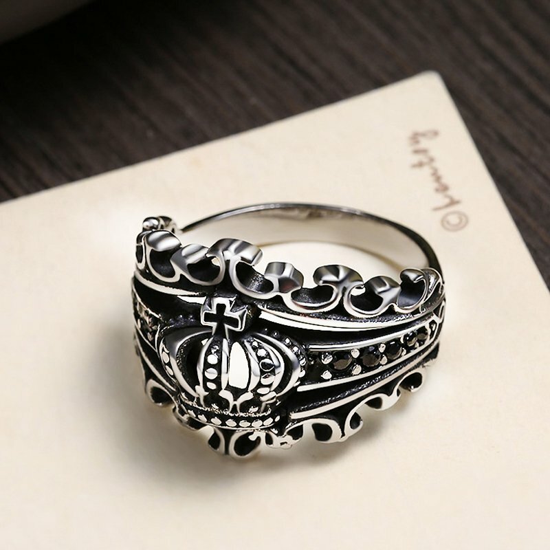 MENDEL Mens Black CZ King Crown Ring Men Stainless Steel Size 6 8 9 10 11 12-15