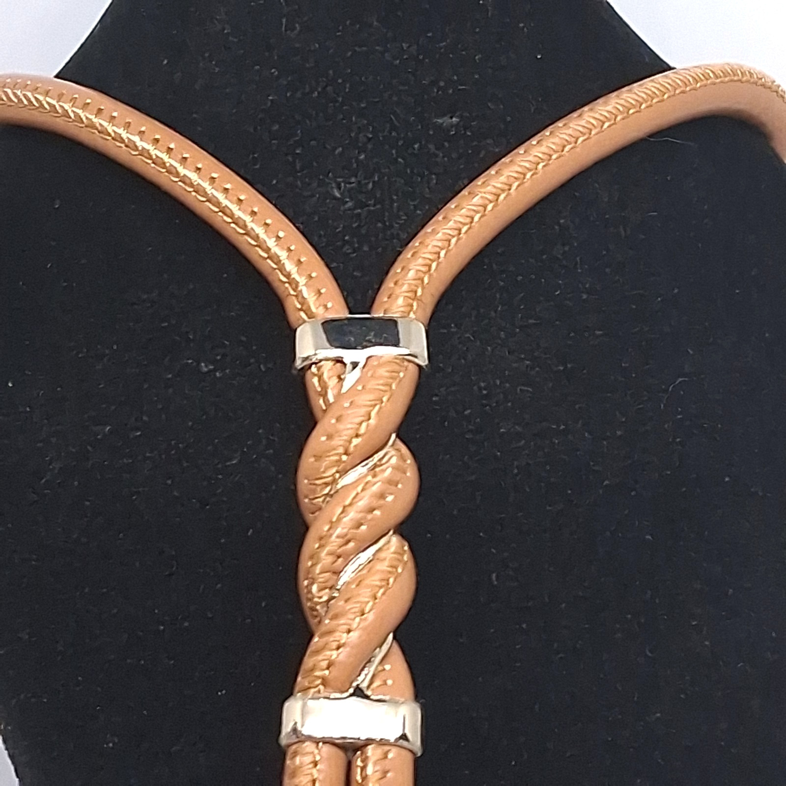 White House Black Market Brown Leather & Gold Tone 22 Inch Bolo Necklace