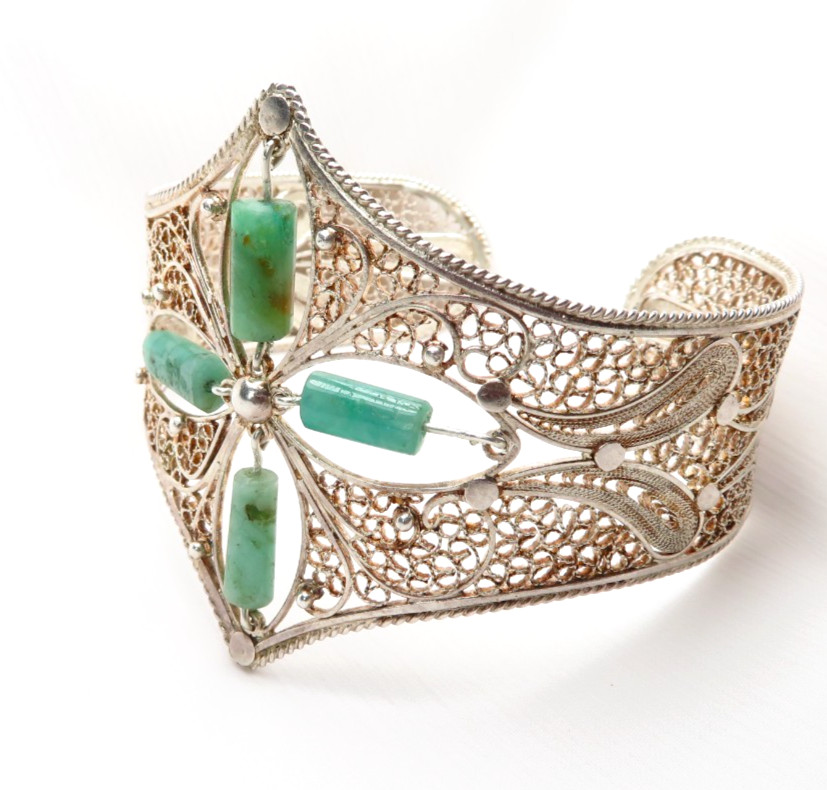 Colombian Emerald Filigree Bracelet 10.20 Cts 4 Tubular set in Silver Muzo