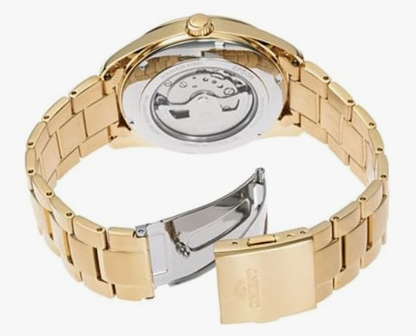 ORIENT RN-AR0007S Contemporary Automatic Semi Skeleton Full Gold Men Watch New