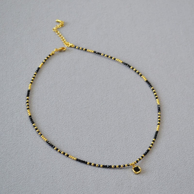 Natural Crystal Black Tourmaline Beaded Healing Anxiety Relief Choker Necklace