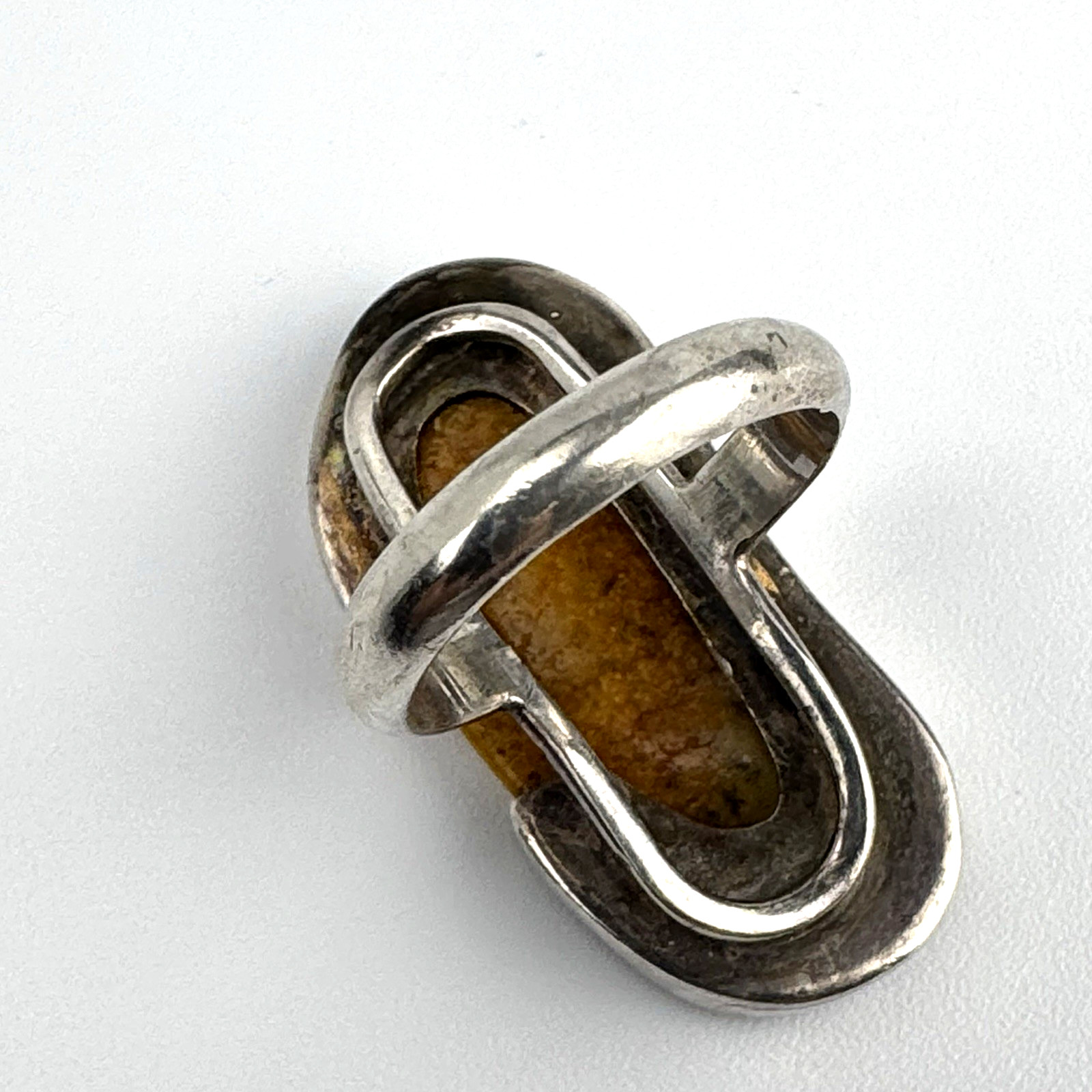 Vintage 12.8g Sterling Silver 925 Modernist Butterscotch Amber Large Ring Size 7