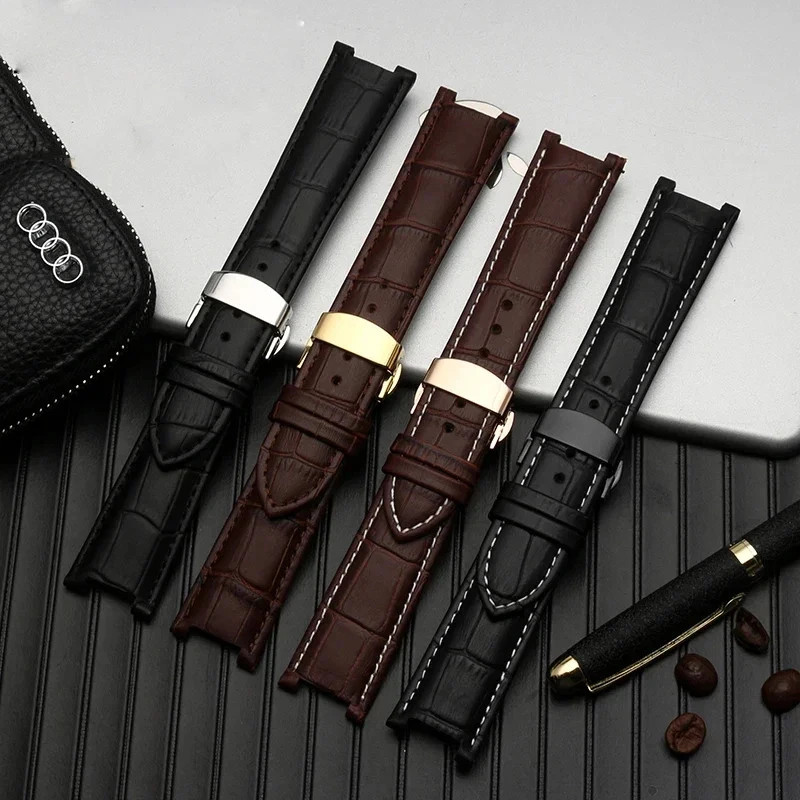 Leather Watch Strap for Versace Gucci GC 22×13 20x11mm Steel Fold Buckle Band